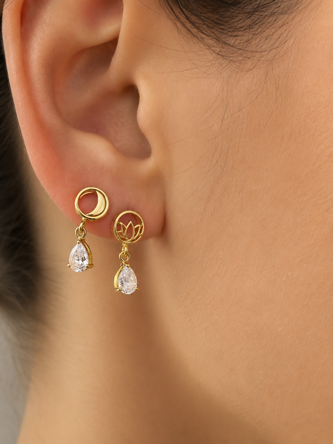 "Crescent Moon & Lotus" Earrings